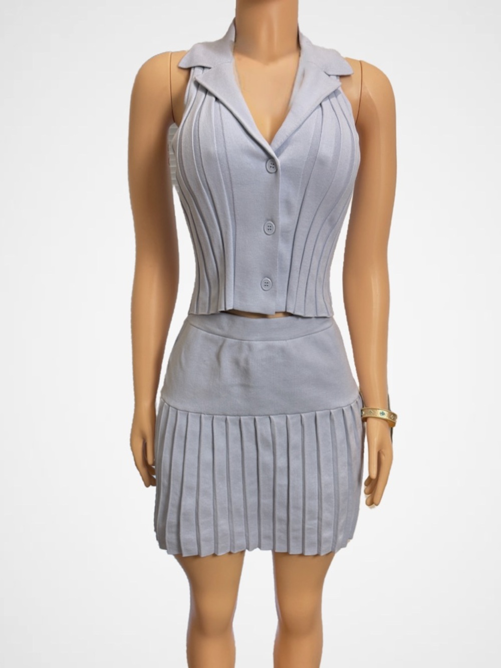 Sincerely Jules by Revolve Light Blue  Pleated 2PC Mini Skirt